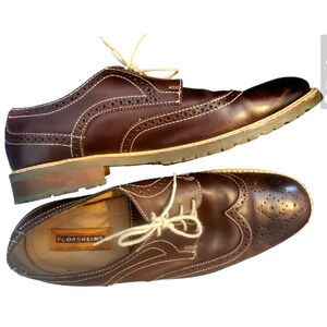 Florsheim Brown Leather Wingtips Oxfords Shoes Rubber Sole Business Casual Sz 10